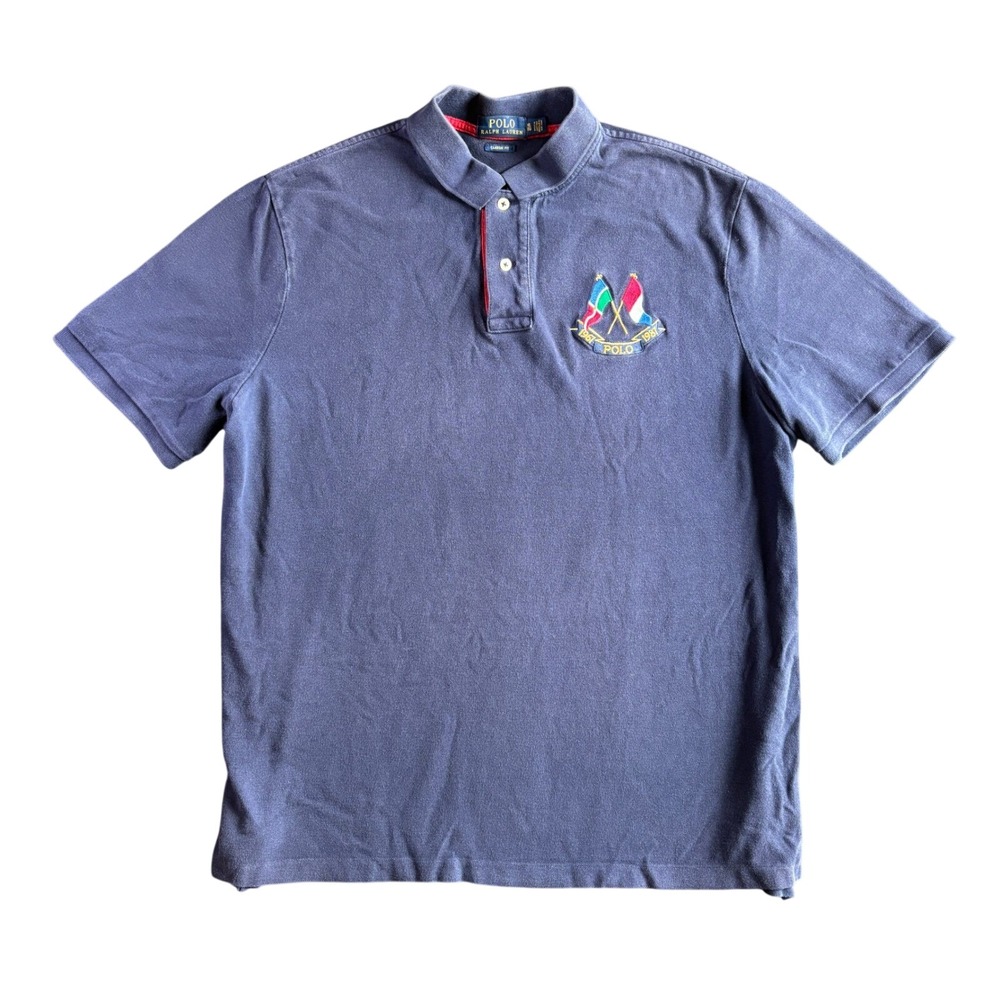 Polo Ralph Lauren Classic Fit Mens Polo Shirt XL Blue Flag Crest 1967 1981
